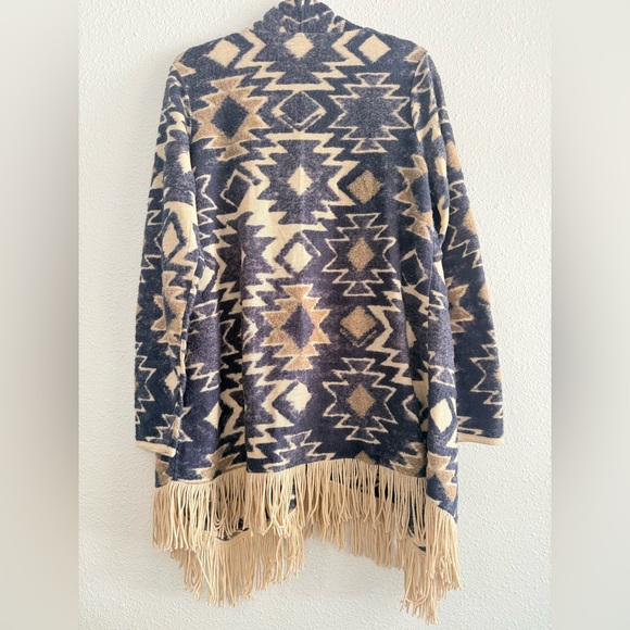 Lucky Brand Aztec Print Fringed Brushed Knit Cardigan Sweater Cardigan Size XL - Picture 3 of 7